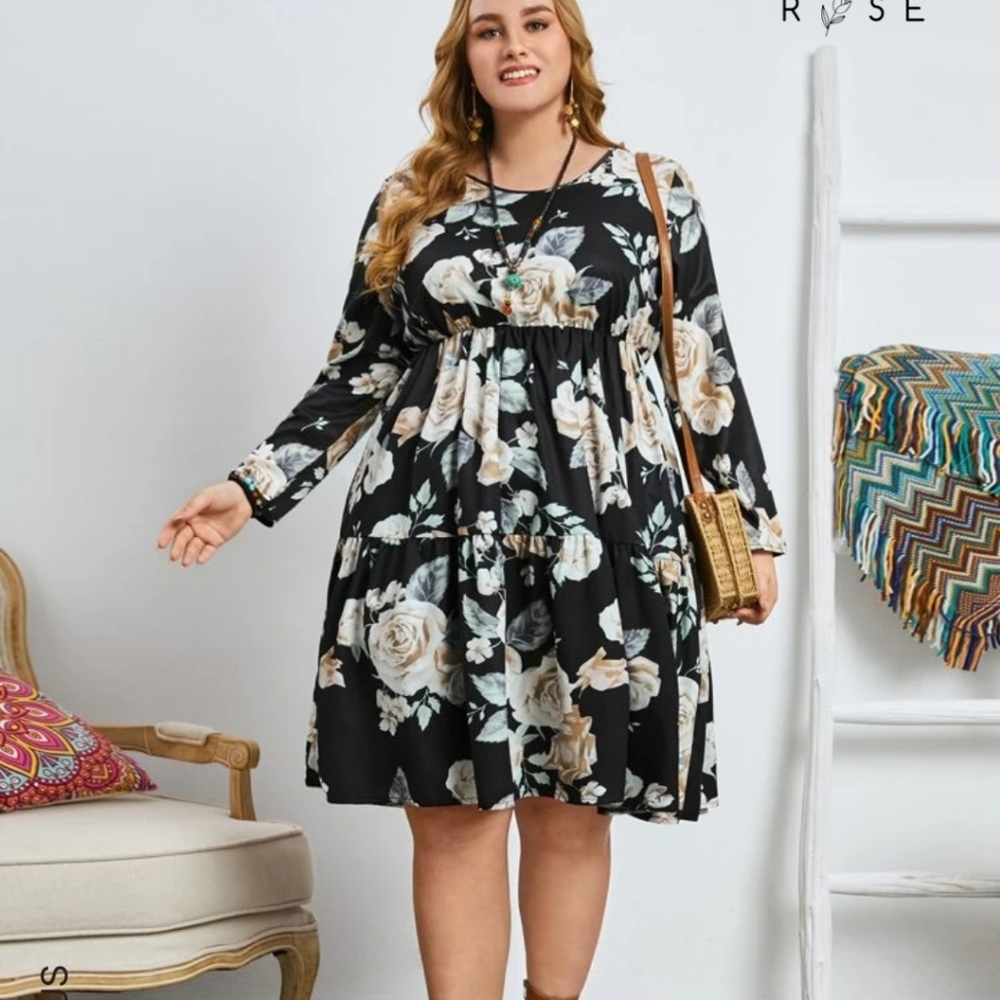 Floral peasant dress- cottagecore boho- Ruffle hem dress -SIZE 4X